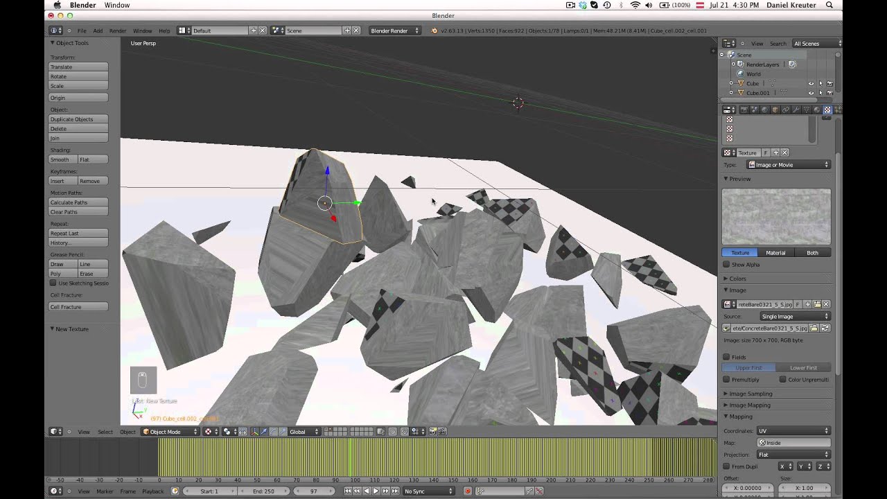 Blender 2.64 Tutorial - Cell Fracturing Part 2 (Texturing)