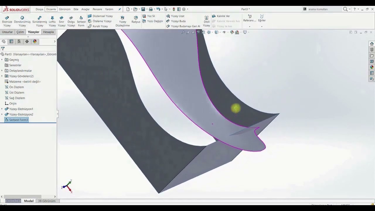 SOLİDWORKS YÜZEY MODELLEME-4 (SERBEST FORM KOMUTU)