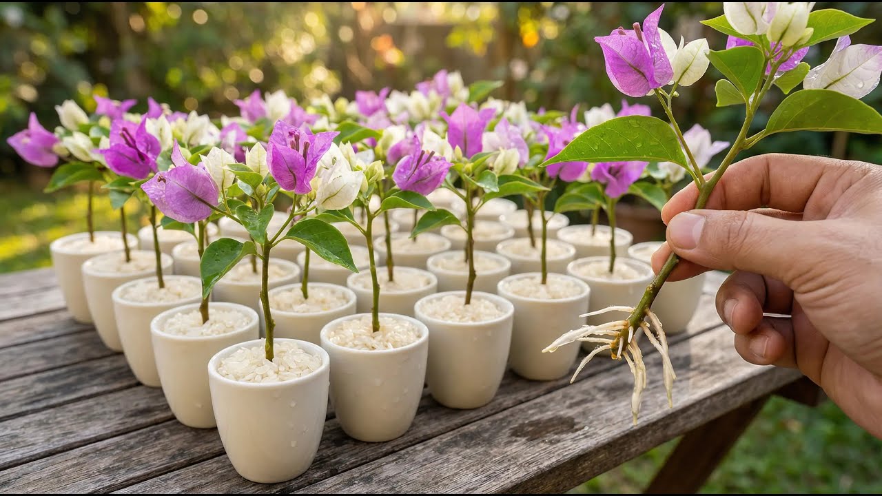 Few people know: A trick to propagate bougainvillea at home using rice - Strong roots.