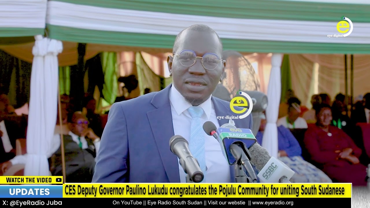CES Deputy Governor Paulino Lukudu congratulates the Pojulu Community for uniting South Sudanese
