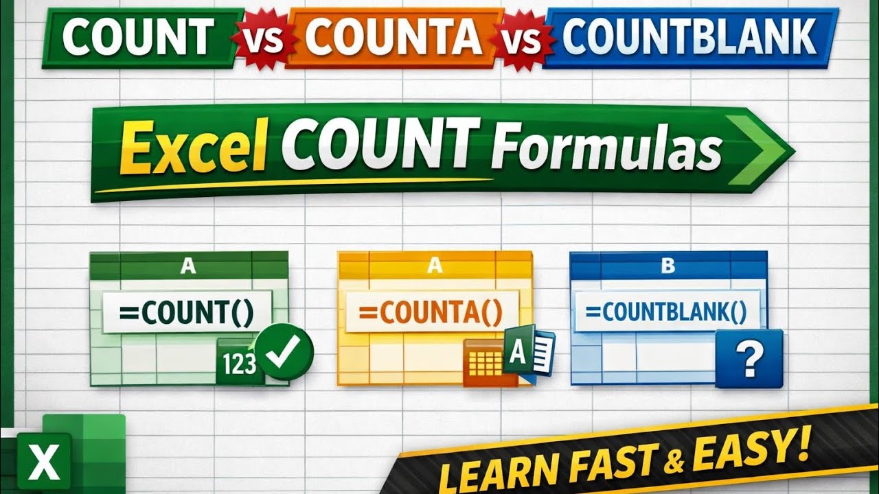COUNT formula in Excel|COUNT vs COUNTA vs COUNTBLANK in Excel