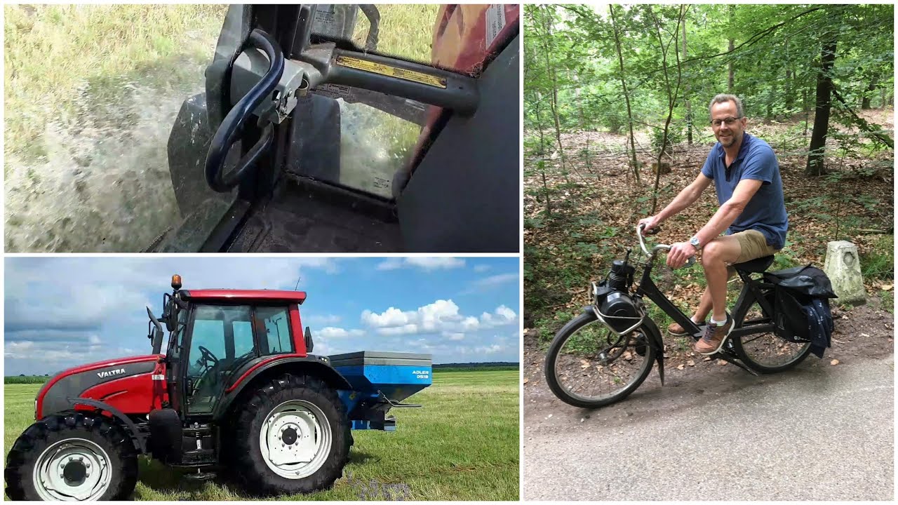 Vol gas door de plassen | Boer Gerrit op een solex | Kunstmest strooien