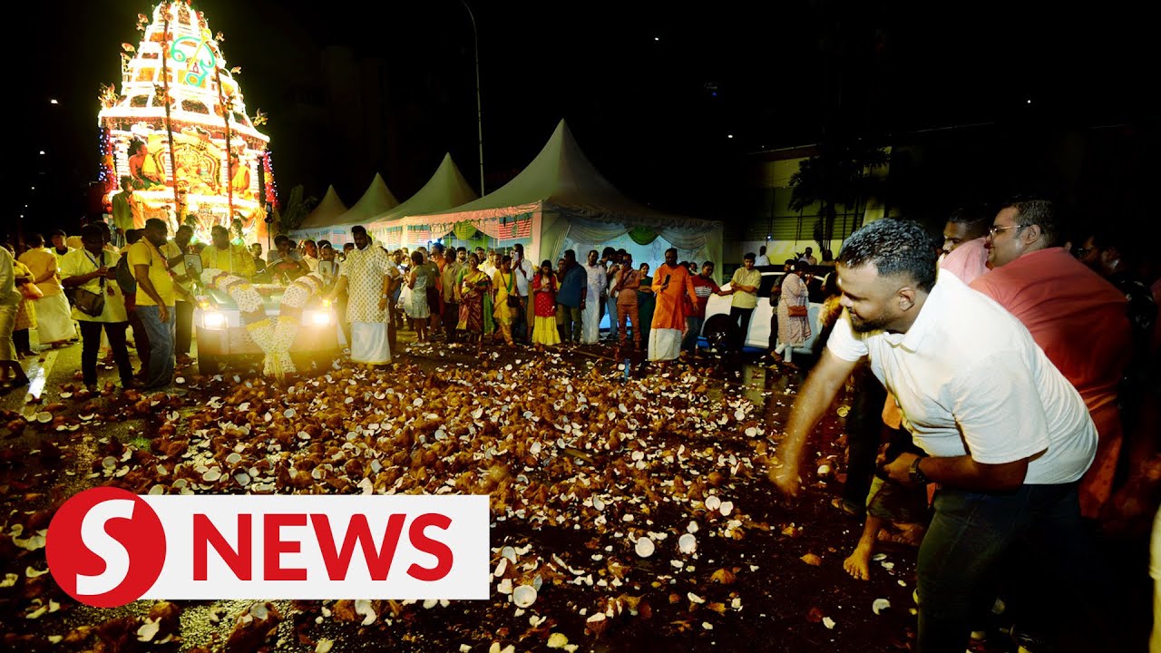 Annual procession of  Lord Murugan's chariot arrives in Batu Caves for Thaipusam celebration