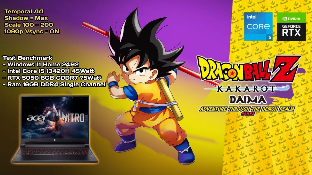 Dragon Ball Z: Kakarot Acer Nitro V15 ~ RTX 5050 8GB Laptop Benchmark Resolution Scale 100-200