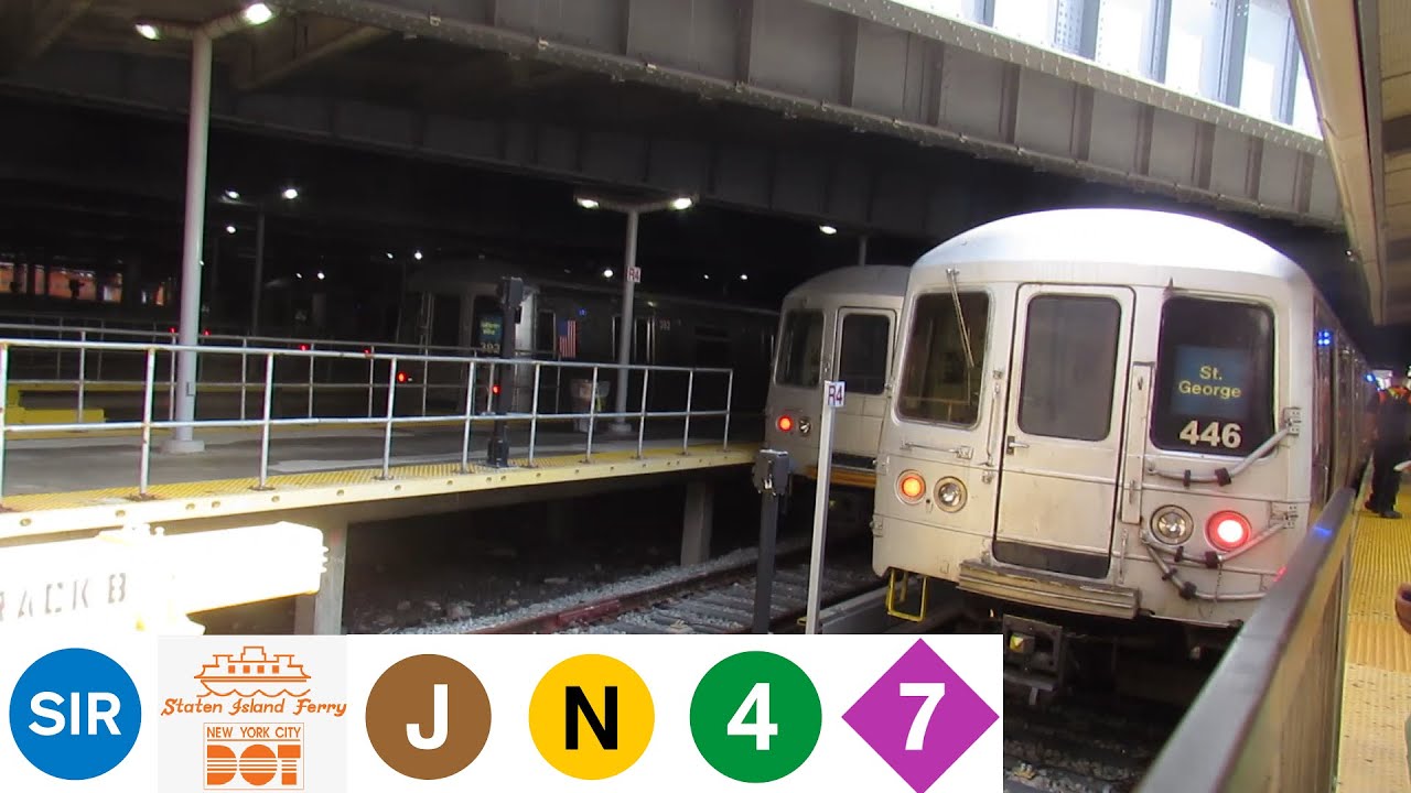 MTA SIR, SIF, J, N, 4, and 7 Express train From Stapleton Waterfront Park Staten Island to Flushing.