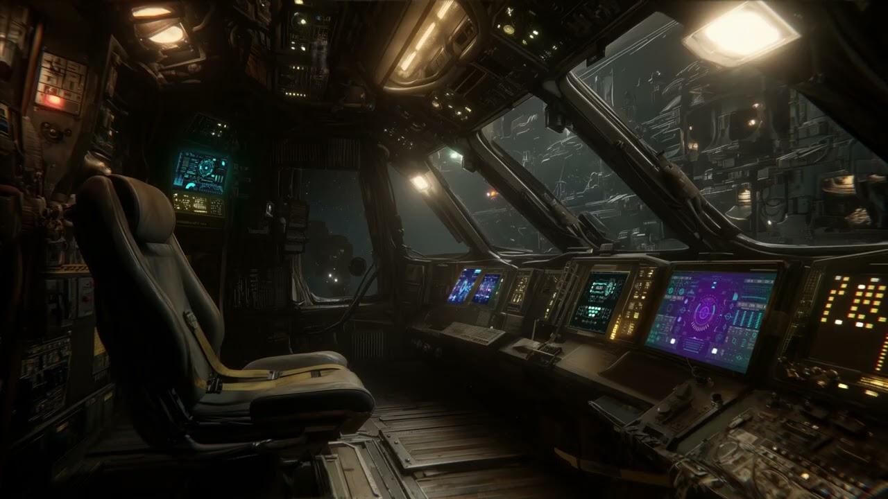 Radio Chatter from Space Station RQH 4-44 Spaceship Hangar. Sci-Fi Ambiance for Sleep & Study
