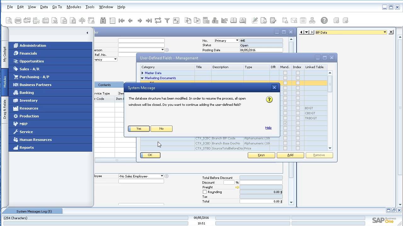 SAP Business One Custom Fields or User Defined Fields UDF's