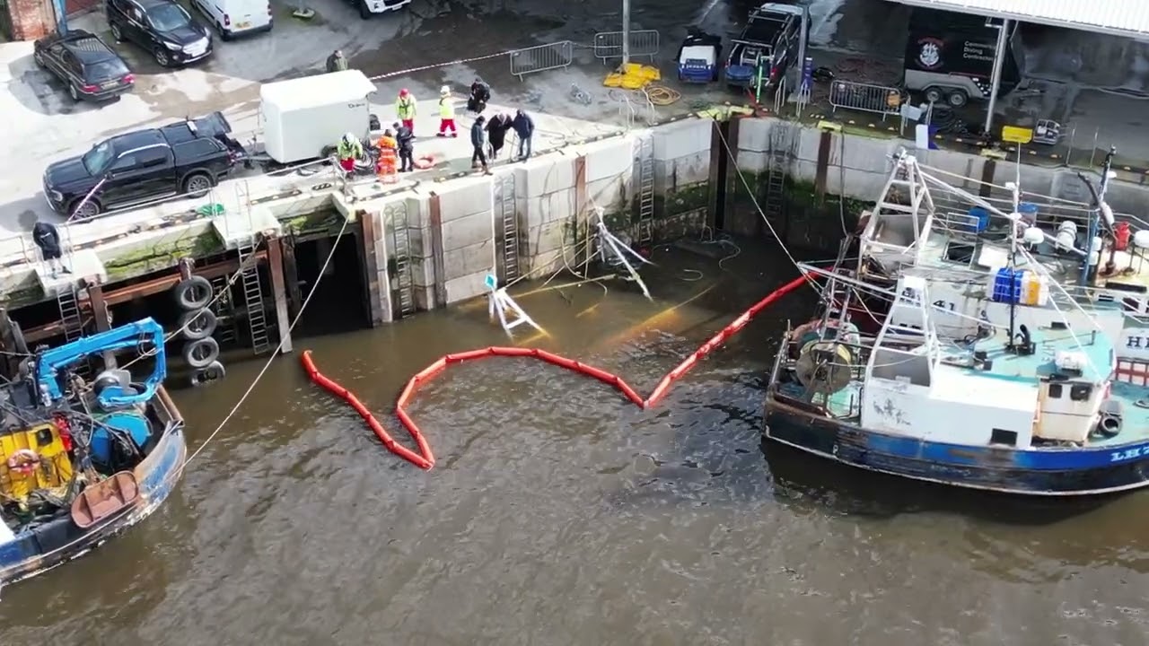Exclusive Footage of Salvage Operation to Re-float Sunken Trawler FREM W, North Shields Fish Quay.