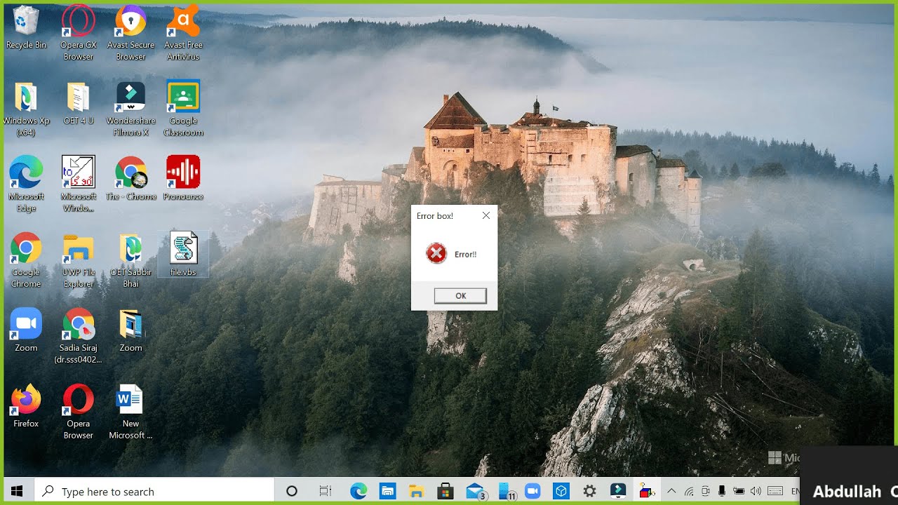 How to create an Error box in Windows