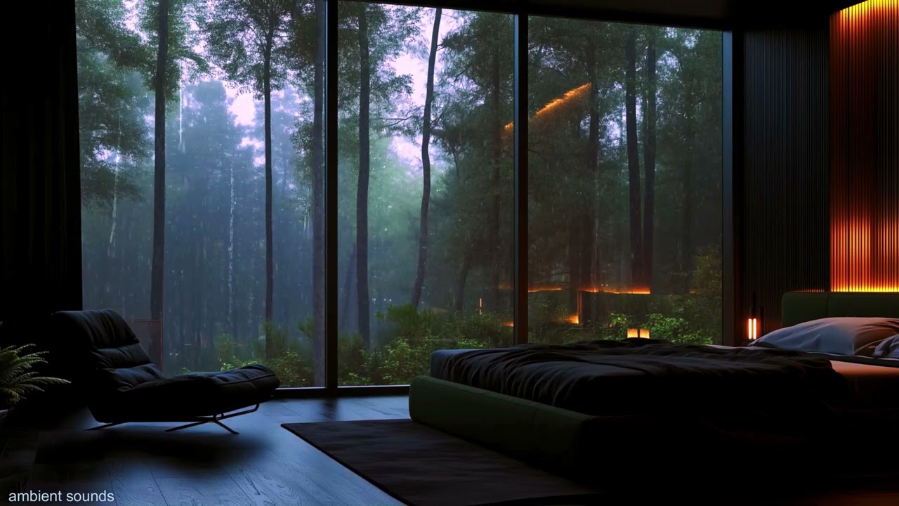 🌧️🛏️ 🌲Rain sounds for sleep – 10 hours of heavy rain in  a cozy forest house.