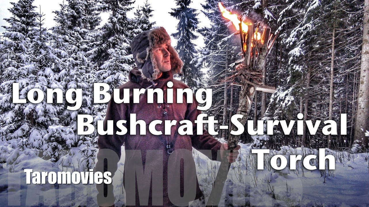 Survival Bushcraft Emergency Torch burns more than 40 min / 4K Video