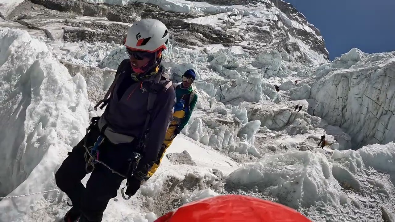 Going from Everest base camp to camp one through Khumbu Icefall