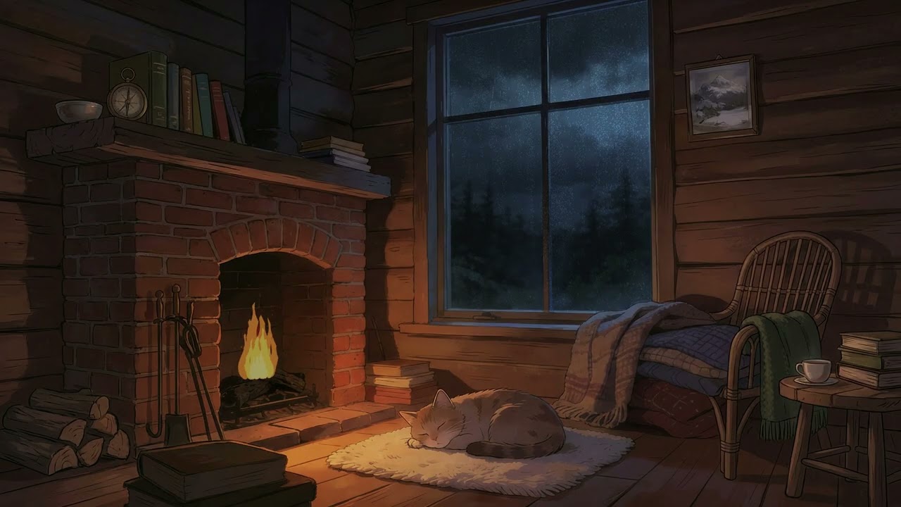 Rainy Night in a Cozy Cabin 🌧️ Lofi Hip Hop Beats to Study