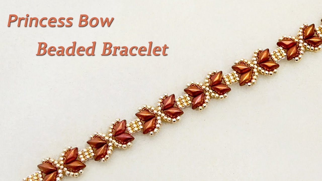 “Princess Bow” Beaded Bracelet With GemDuo 2 Hole Beads and Gold Seed beads. DIY Beaded Bow Bracelet