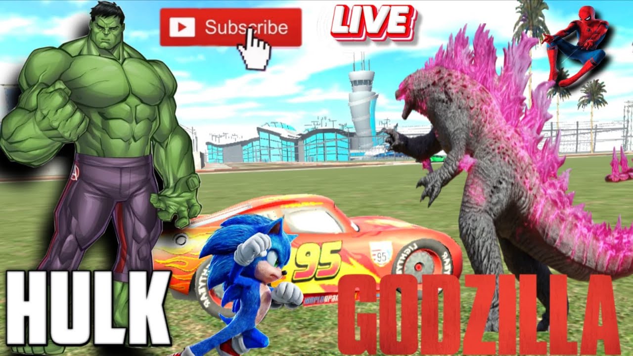 Godzilla in hulk car drive and fating  Indian bike drive 3d
