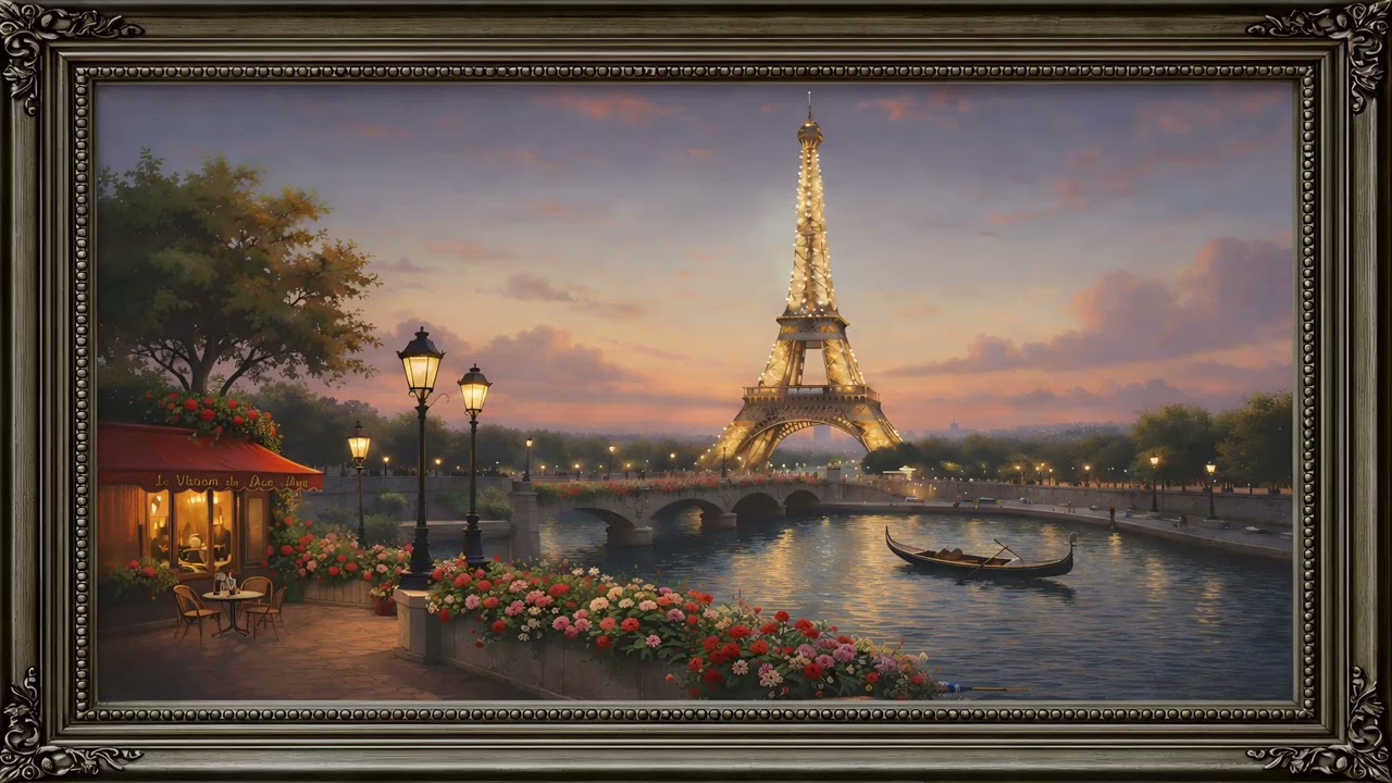 Romantic Eiffel Tower Oil Painting 🌹 Valentine’s Day Paris Ambience | 4K Framed Art Screensaver