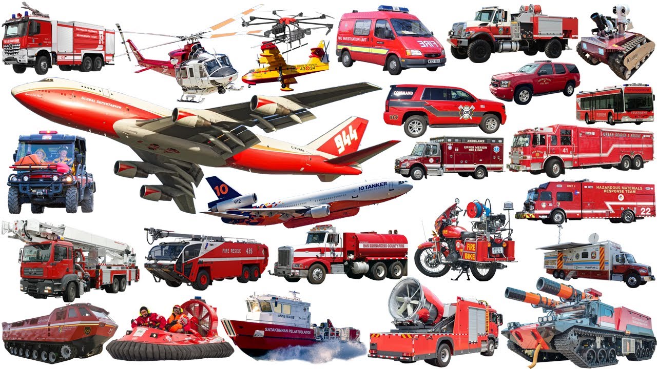 EMERGENCY VEHICLES - Fire and Rescue Vehicle Name Sounds | Super Air Tanker, Drone, Helicopter