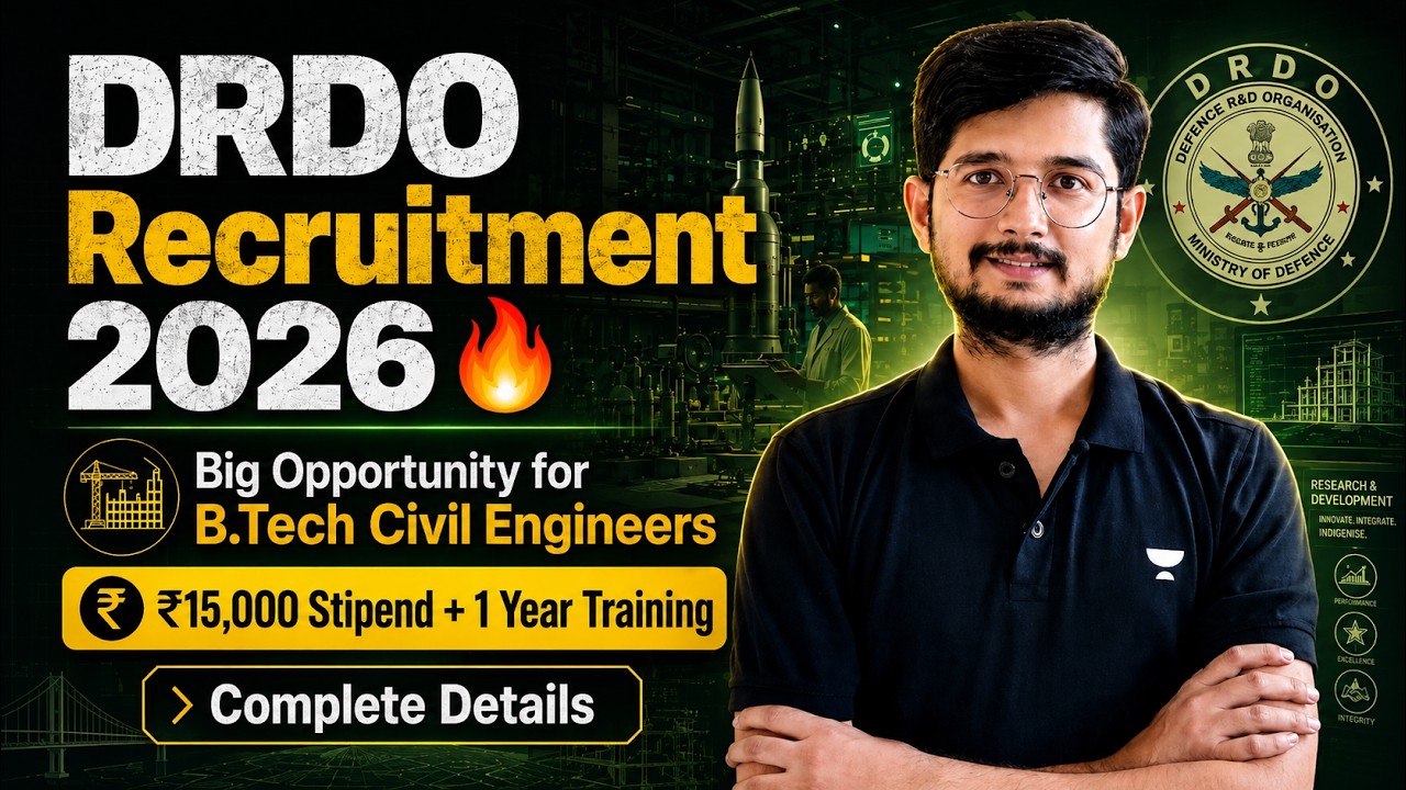 DRDO Recruitment 2026 🚨 B.Tech Civil Engineers Get ₹15,000 Stipend! Apply Now