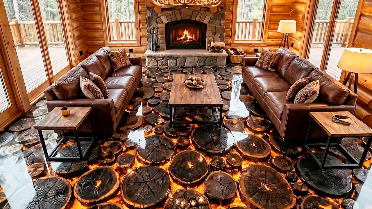 Epoxy Floor: Wood & Gold Design