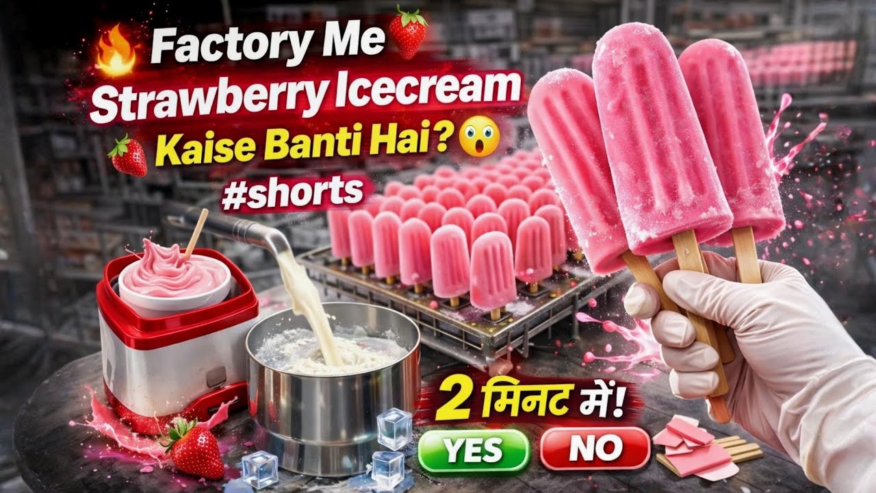 2 Minute Me Factory Style Strawberry Icecream Kaise Banti Hai ||How to make Strawberry icecream🍦