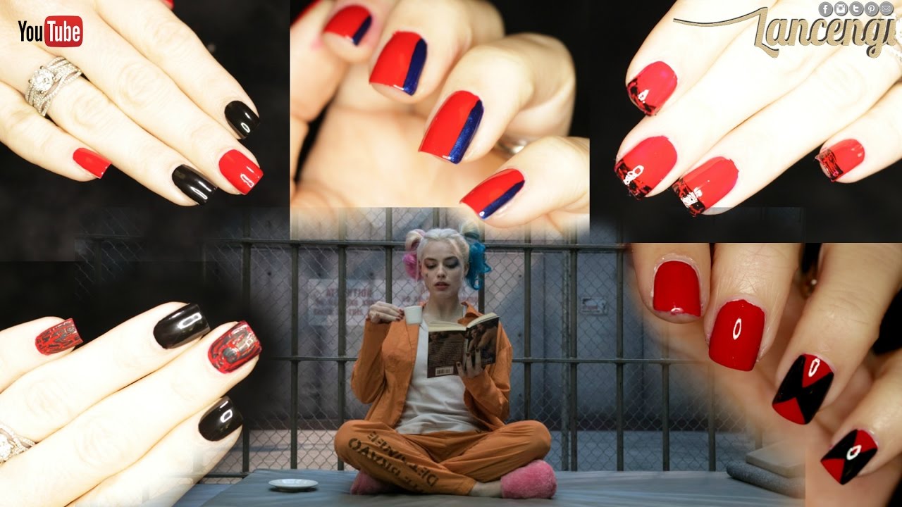 5 DIY Cute & Easy Suicide Squad Harley Quinn Nail Art Designs | Lancengi