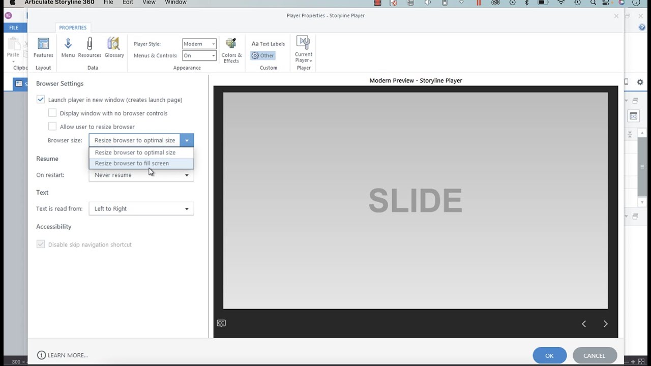 Set Player to Scale to Fill Browser in Articulate Storyline 360