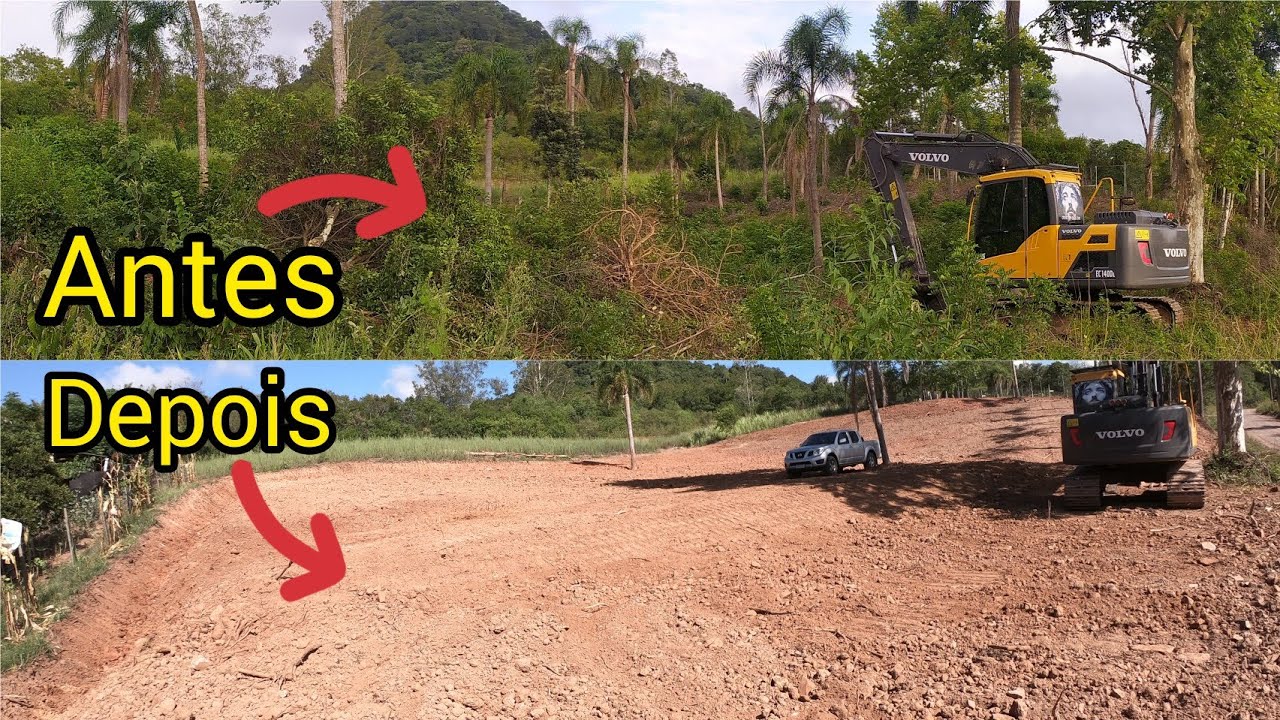 Limpeza de terreno com Escavadeira hidráulica, operador capixaba