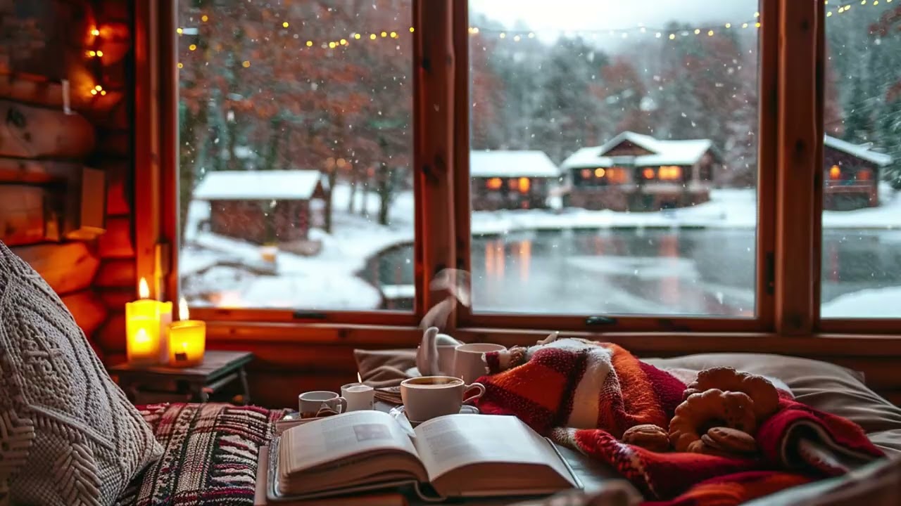 Lonely Winter Night Ambience ❄️ Snow Outside the Window, Warm Coffee and Gentle Wind