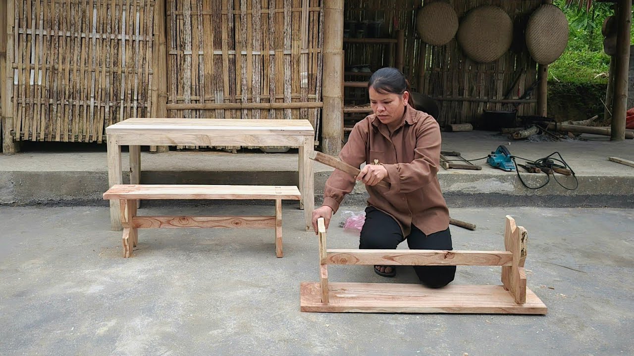 Full video Farm construction aking wooden table and chairs, gardening coocking/ Triệu Ghển