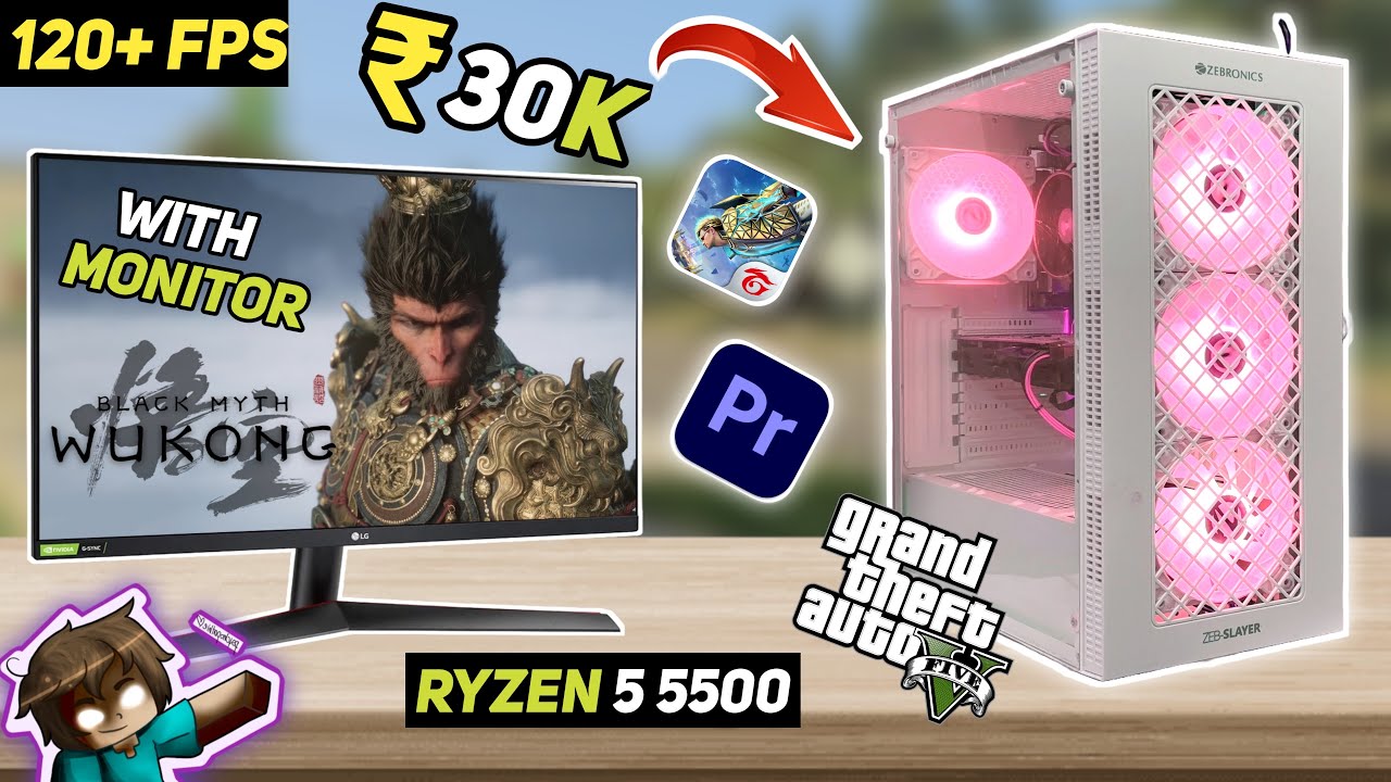 30,000/- Rs BEST RYZEN 5 5500 PC BUILD ⚡️ With 8GB GPU! 🔥 Gaming & Editing At Max Setting🤩