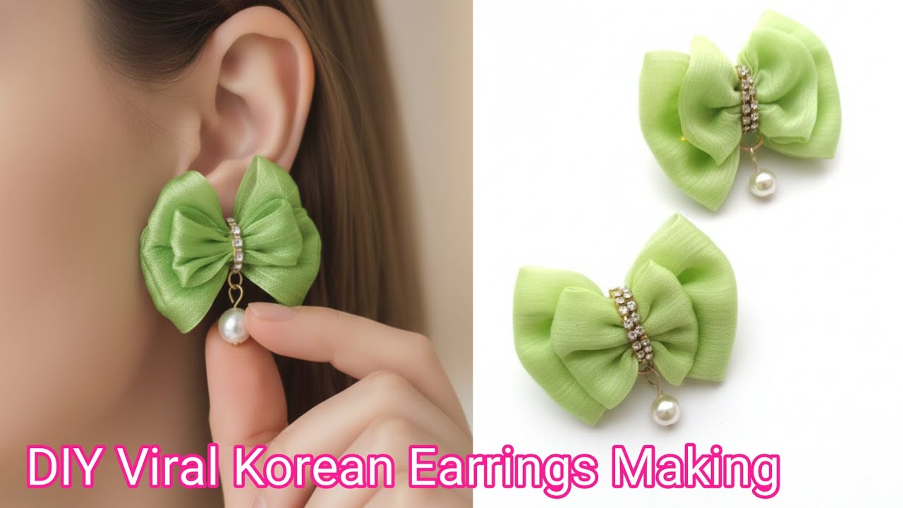 How To Make Viral Korean Bow Earrings DIY Making At Home 🎀/DIY Korean Jhumka Earrings #diy