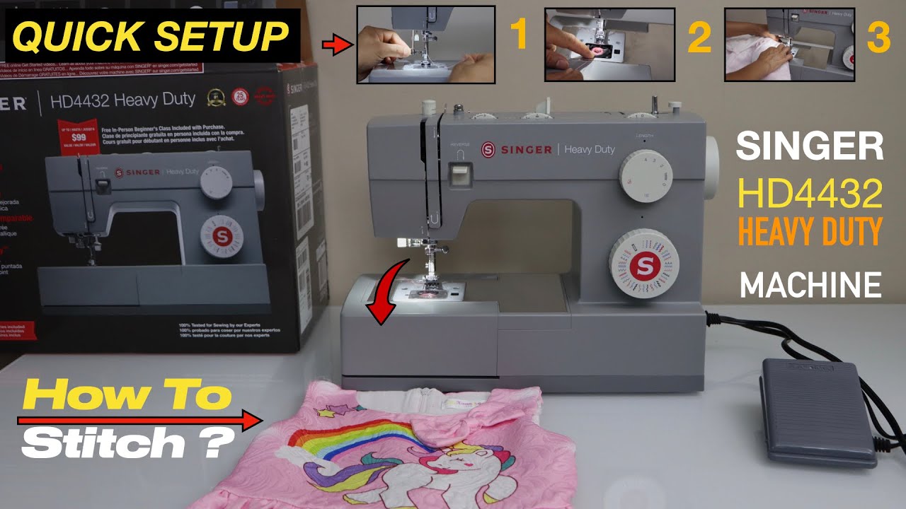 Singer Heavy Duty 4432 Sewing Machine Quick Setup- How To Thread, Use The Bobbin, Stitching Test !