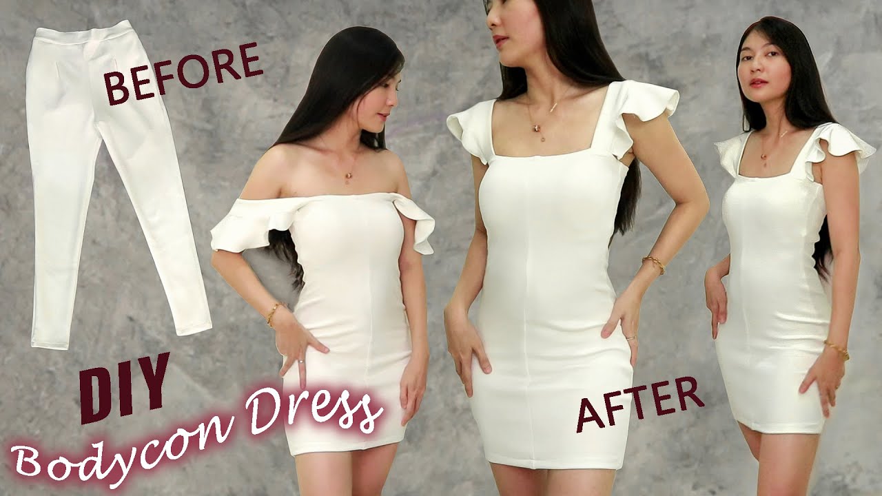 DIY Pants to Bodycon Dress | Flounce Body Fitted Dress from Old Pants | Transformation | Indonesia