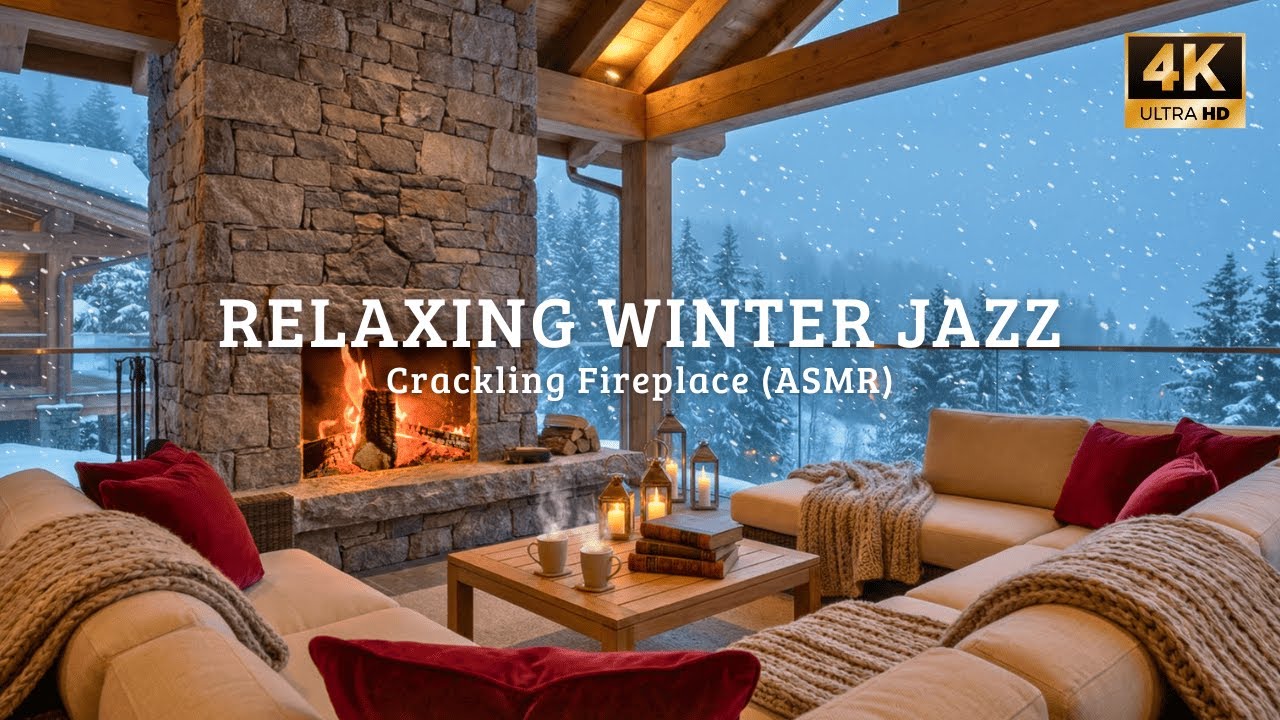 Snowy Winter Coffee Shop Vibes 🏔️ Mellow Jazz Music & Snow Sounds for Stress Relief & Deep Focus