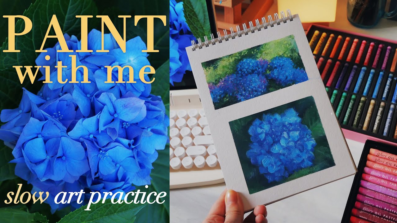 Hydrangea flowers in oil pastels 🌼 sketching & realistic botanical pastel art | Jeju Island Vlog
