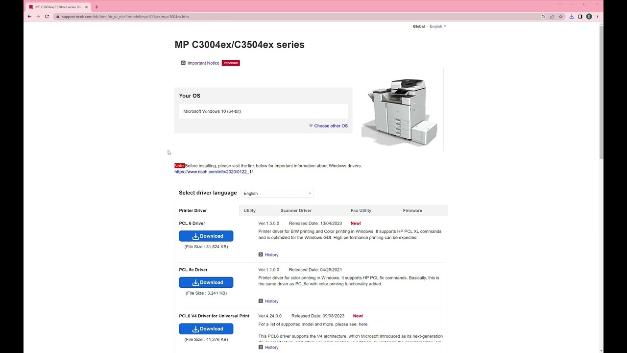 Ricoh MPC3504 ex Driver Install