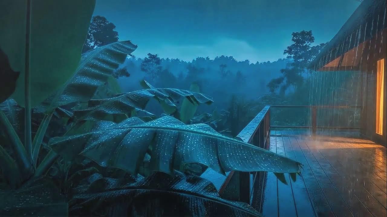 Sleep Faster with Soft Rainfall and Distant Thunder Murmur at Forest Cabin Terrace 🌧️
