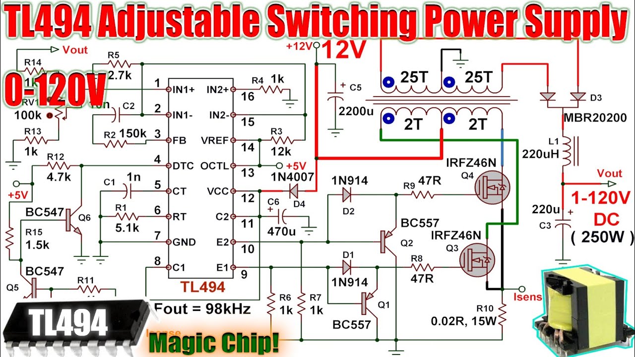 TL494 Adjustable DC DC Switching Power Supply (SMPS) 12V to 120V