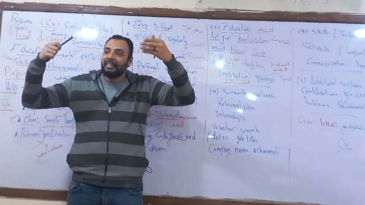شرح السيرة الذاتية للصف الاول الثانوى 