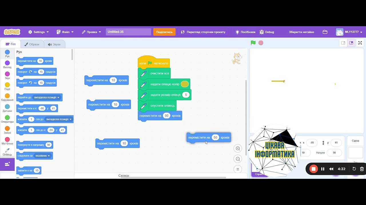 4 клас. Scratch  . Команда олівець