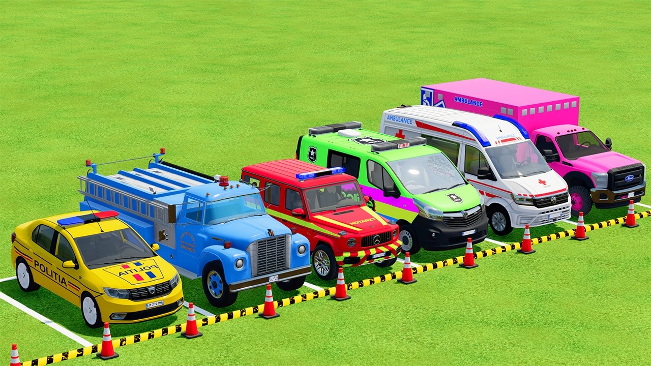 TRANSPORTING POLICE CARS, AMBULANCE, FIRE TRUCK, COLORFUL CARS WITH TRAIN - FARMING SIMULATOR 22 #15