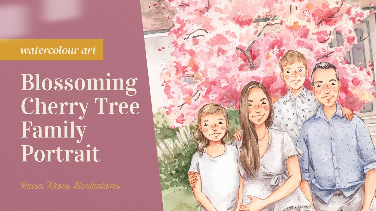 Watercolor Family Portrait: Step-by-Step Process Creating Watercolour Illustration