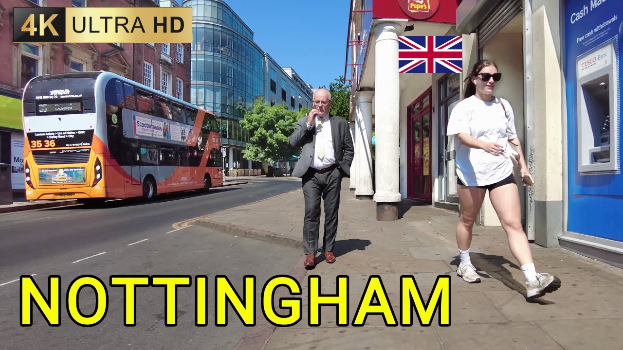 Nottingham Early Morning Summer Walk: From Station to the City Center 4K/60