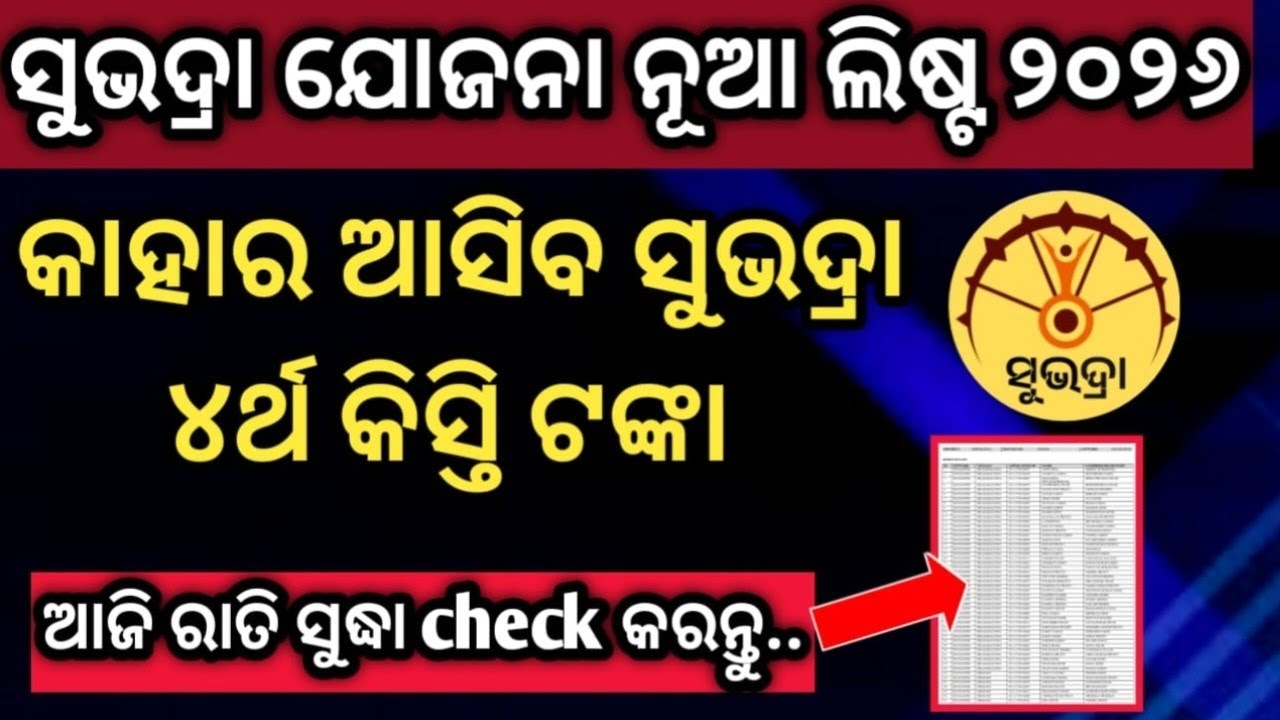 ସୁଭଦ୍ରା ଯୋଜନା ନୂଆ ଲିଷ୍ଟ ୨୦୨୬ ✓ Subhadra yojana update ✓ Subhadra yojana Odisha ✓