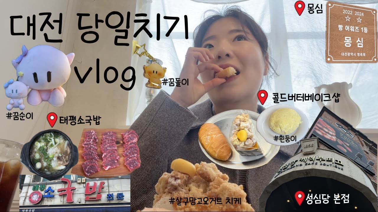 대전 당일치기Vlog🥐ㅣ그토록 먹고팠던 태평소국밥!ㅣ성심당 파워🍓ㅣ몽심 오픈런ㅣ정동문화사웨이팅(다음엔 꼭...)🍞ㅣ장인더 약과ㅣ콜드버터베이크샵ㅣ꿈돌이&꿈순이 굿즈🌟