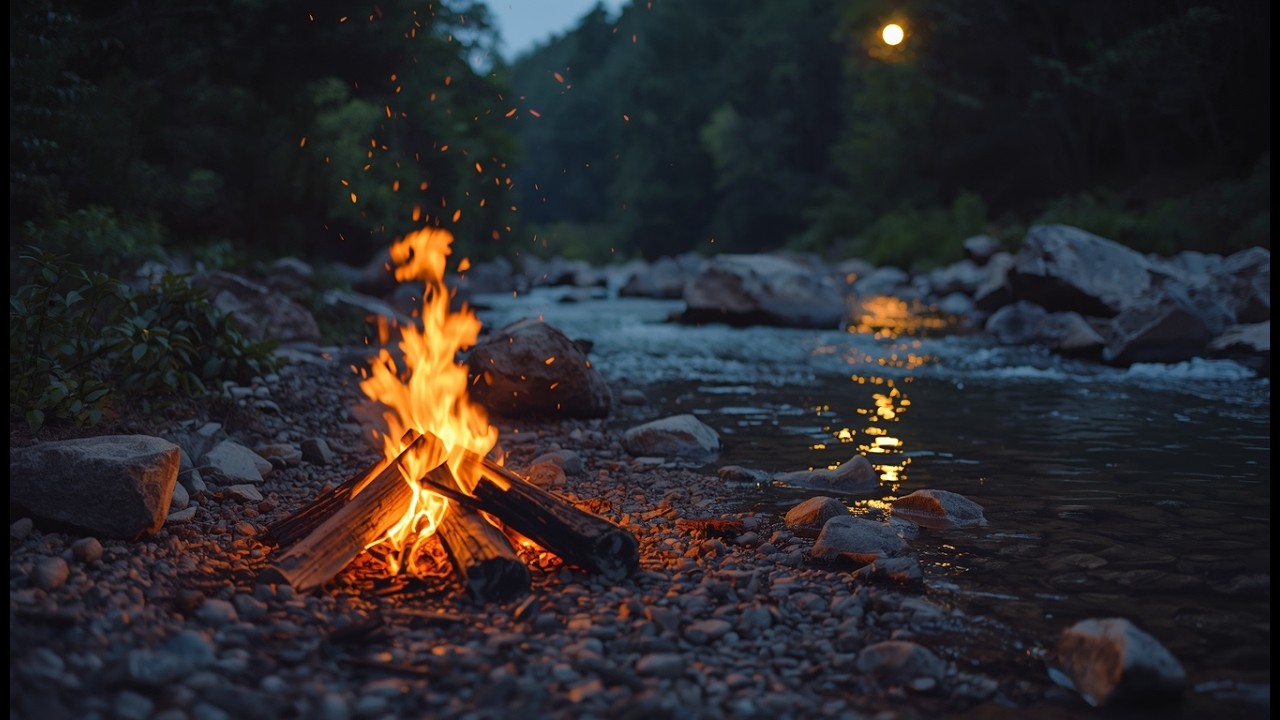 Cozy Campfire by the River Relaxing  Sounds for Sleep & Study | 1 Hours ASMR