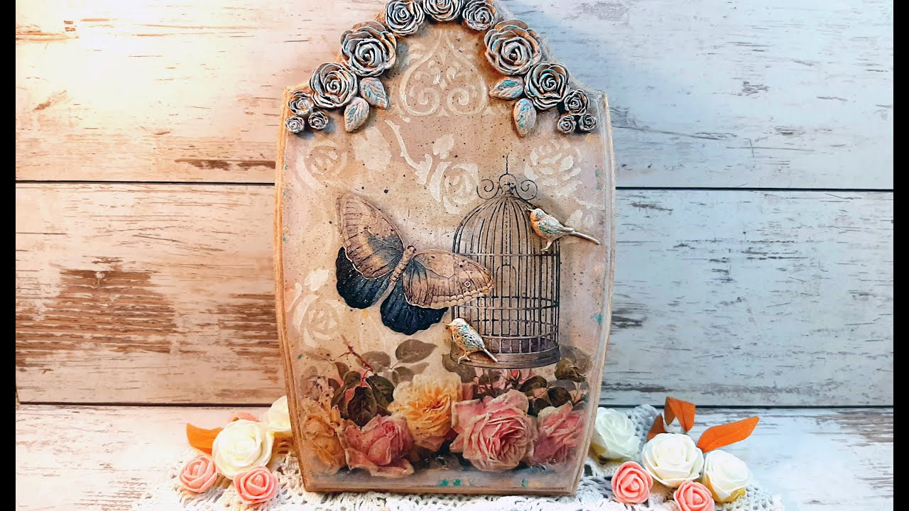 Panel w stylu vintage z motywem r&oacute;ż - Decoupage Tutorial