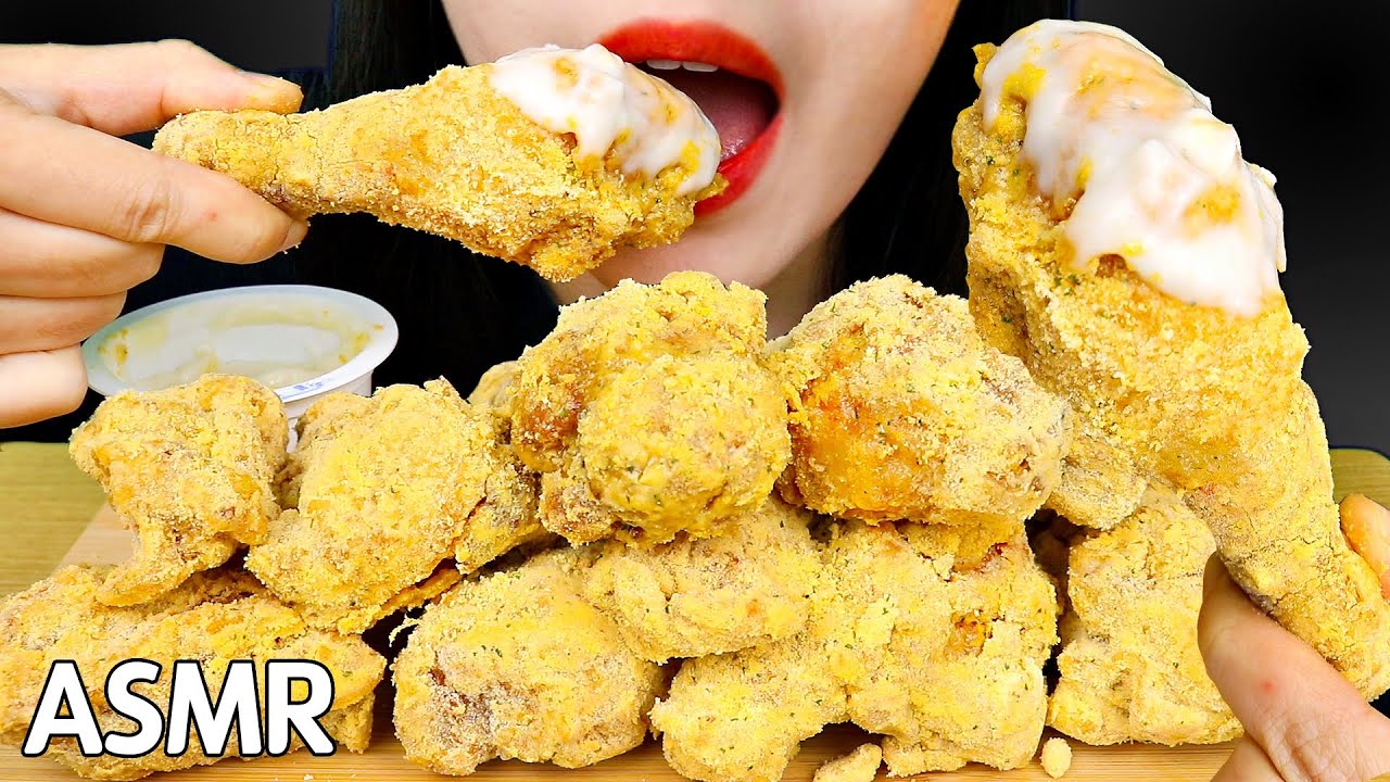 ASMR CHEESE FRIED CHICKEN bbq 치즐링 치킨 먹방 NO TALKING EATING SOUNDS MUKBANG 咀嚼音チキン