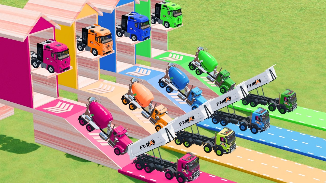 Garage with Colors - ALL MIXER TRUCK WITH DOUBLE FLATBED TRAILER TRUCK SCANIA, MIXER FMX