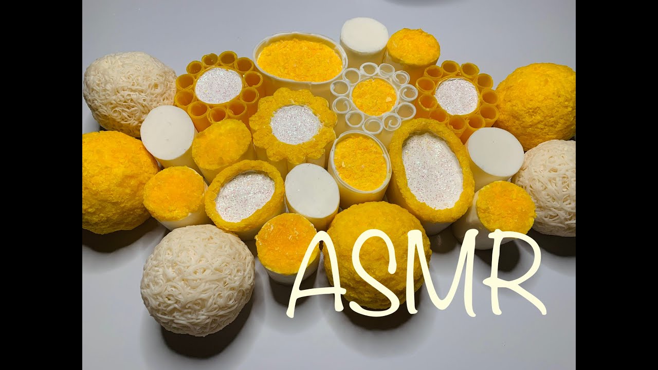 | ASMR | EXTRA Starch Filled Soap Boxes, Cylinders and Balls! Yellow and White Theme!